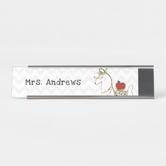 Llama Apple leraar Chevron Floral Bureau Naambordje (Voorkant)