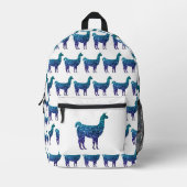 Llama aqua blauw ombre sparkles patroon wit bedrukte rugzak (Voorkant)