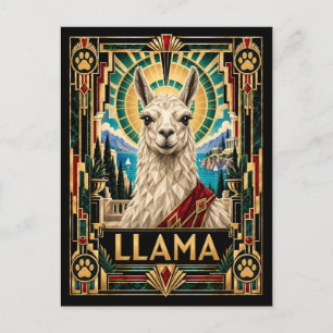 Llama, Art Deco Wilde Dieren Briefkaart