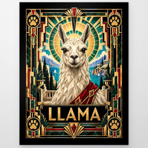Llama, Art Deco Wilde Dieren Briefkaart