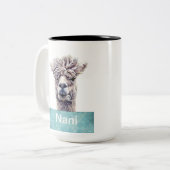 Llama Art Persoonlijke naam Kleur Tweekleurige Koffiemok (Voorkant links)