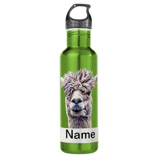 Llama Art Persoonlijke naam Kleur Waterfles (Voorkant)