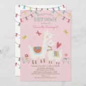Llama Baby en Mama Douche Uitnodiging Roze (Voorkant / Achterkant)