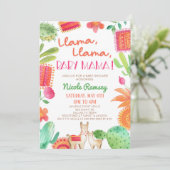 Llama Baby Mama Cactus Fiesta-Baby shower Kaart (Staand voorkant)