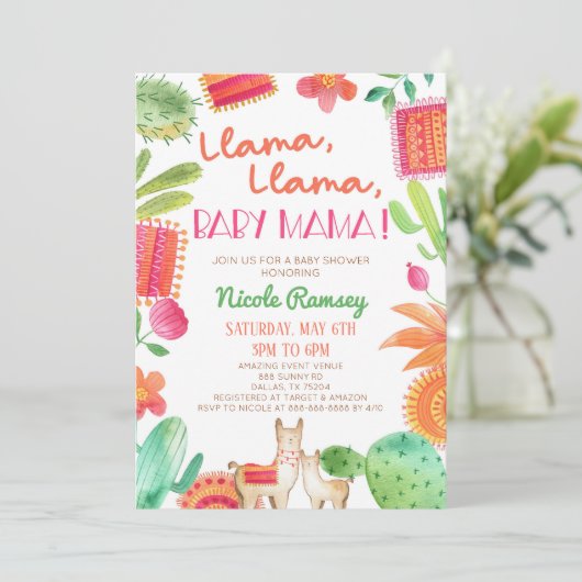 Llama Baby Mama Cactus Fiesta-Baby shower Kaart (Staand voorkant)