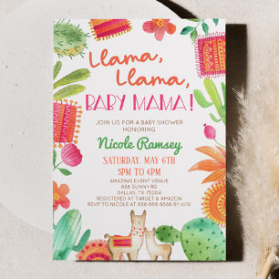 Llama Baby Mama Cactus Fiesta-Baby shower Kaart