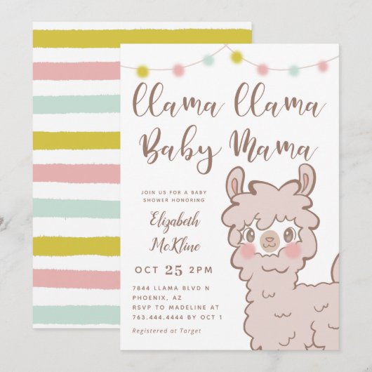 Llama Baby Mama Gender Neutral Shower Kaart (Voorkant / Achterkant)
