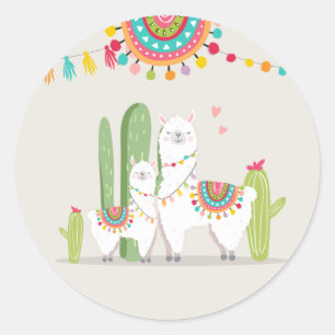 Llama Baby shower Alpaca Fiesta Mexican Cactus Ronde Sticker