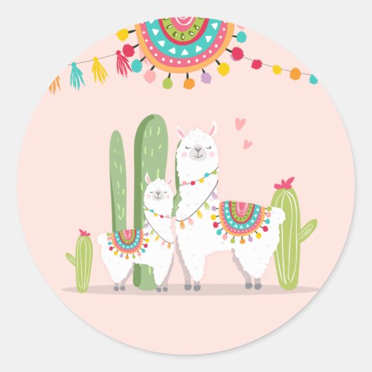 Llama Baby shower Alpaca Fiesta Mexican Cactus Ronde Sticker (Voorkant)