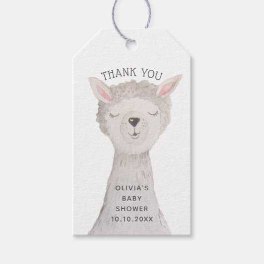 Llama Baby Shower Bedankt | Aquarel Alpaca Cadeaulabel (Voorkant)