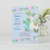 Llama Baby shower Blauw Llama Love Invitation Kaart (Staand voorkant)