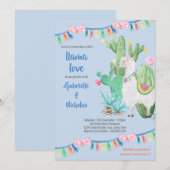 Llama Baby shower Blauw Llama Love Invitation Kaart (Voorkant / Achterkant)