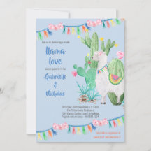 Llama Baby shower Blauw Llama Love Invitation