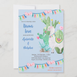 Llama Baby shower Blauw Llama Love Invitation Kaart