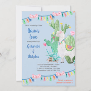 Llama Baby shower Blauw Llama Love Invitation Kaart