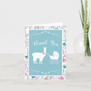 Llama Baby shower Cute Blue Boy Bedankkaart
