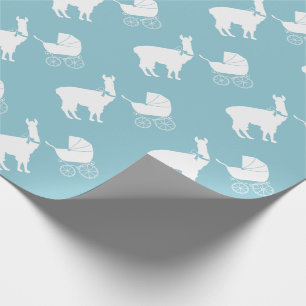 Llama Baby shower Cute Blue Boy Cadeaupapier