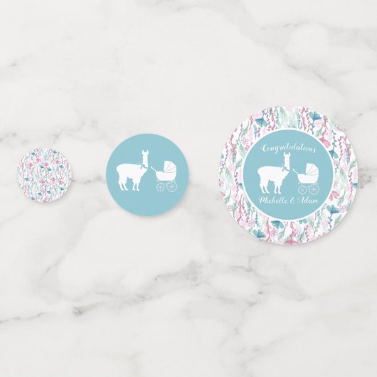 Llama Baby shower Cute Blue Boy Confetti (Achterkanten)