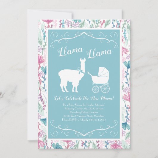 Llama Baby shower Cute Blue Boy Kaart (Voorkant)