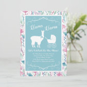Llama Baby shower Cute Blue Boy Kaart (Staand voorkant)