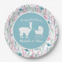 Llama Baby shower Cute Blue Boy Papieren Bordje