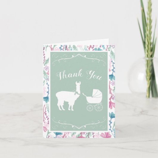 Llama Baby shower Cute Green Gender Neutral Bedankkaart (Voorkant)