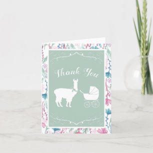 Llama Baby shower Cute Green Gender Neutral Bedankkaart