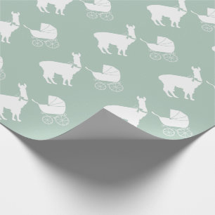 Llama Baby shower Cute Green Gender Neutral Cadeaupapier