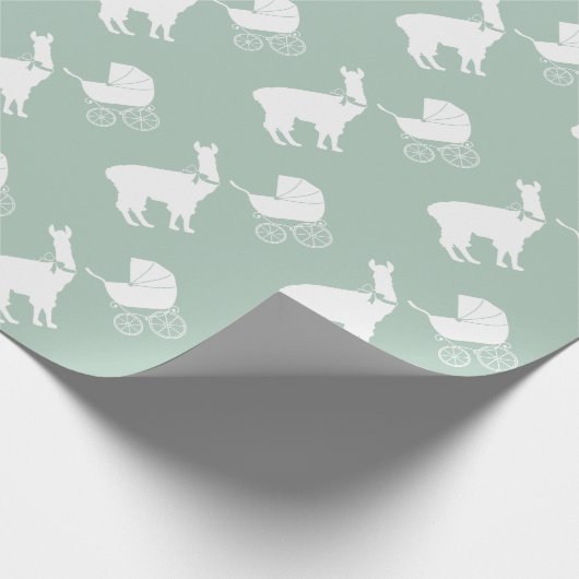Llama Baby shower Cute Green Gender Neutral Cadeaupapier (Hoek)