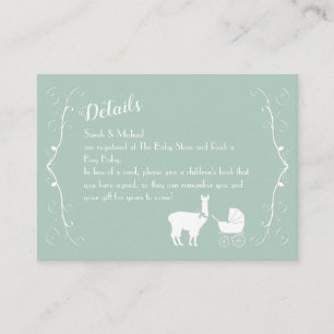 Llama Baby shower Cute Green Gender Neutral Informatiekaartje