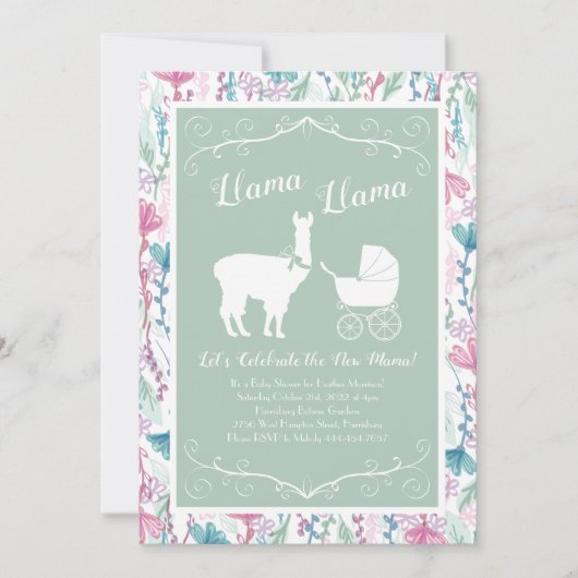 Llama Baby shower Cute Green Gender Neutral Kaart (Voorkant)