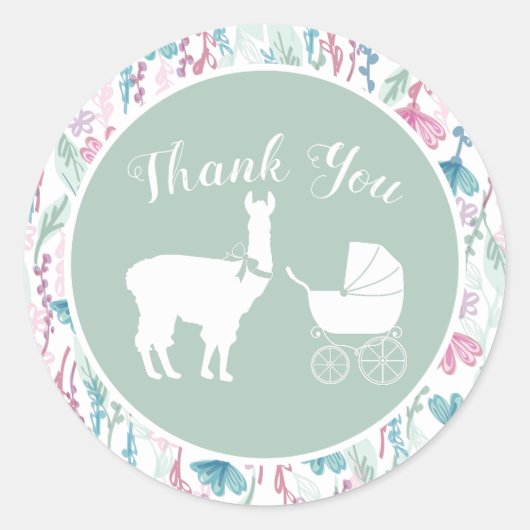 Llama Baby shower Cute Green Gender Neutral Ronde Sticker (Voorkant)