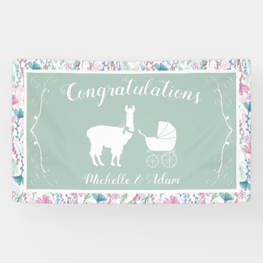 Llama Baby shower Cute Green Gender Neutral Spandoek (Horizontaal)