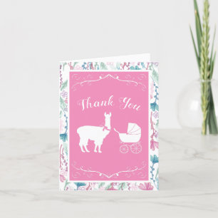 Llama Baby shower Cute Pink Girl Bedankkaart