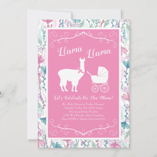 Llama Baby shower Cute Pink Girl Kaart (Voorkant)