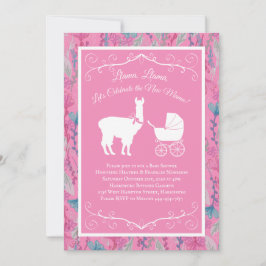 Llama Baby shower Cute Pink Girl Mama Invitation Kaart