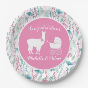 Llama Baby shower Cute Pink Girl Papieren Bordje