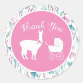 Llama Baby shower Cute Pink Girl Ronde Sticker