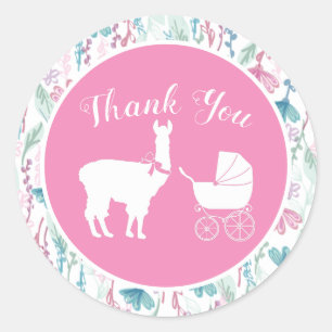 Llama Baby shower Cute Pink Girl Ronde Sticker