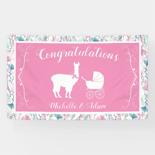 Llama Baby shower Cute Pink Girl Spandoek (Horizontaal)