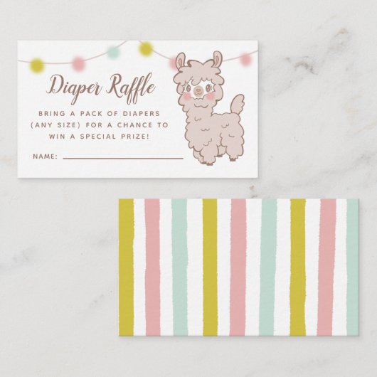 Llama Baby shower Diaper Raffle Ticket Informatiekaartje (Voorkant / Achterkant)
