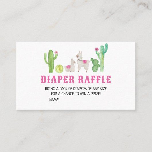 Llama Baby shower Diaper Raffle Visitekaartje (Voorkant)