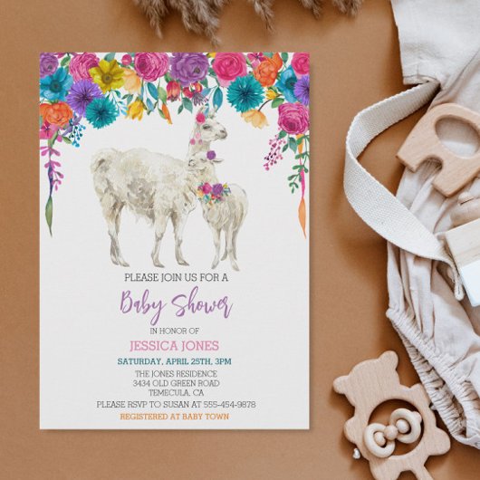 Llama Baby shower Fiesta Bright Flower Kaart