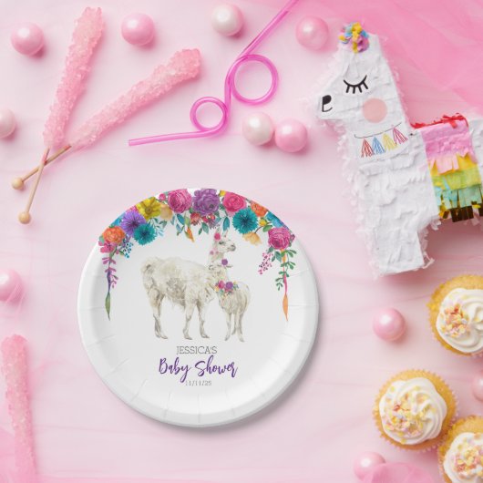 Llama Baby shower Fiesta Floral Papieren Bordje (Feest)