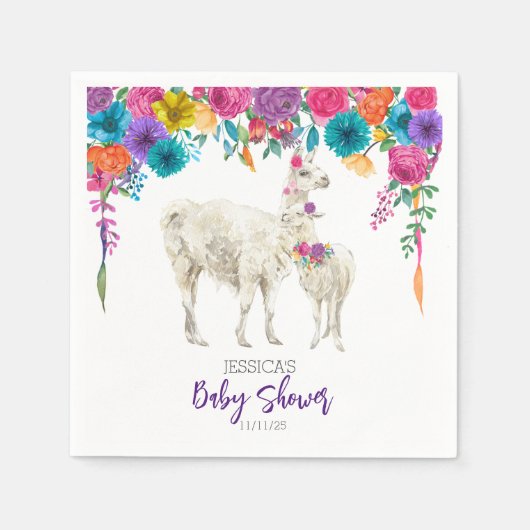 Llama Baby shower Fiesta Floral Servet (Voorkant)