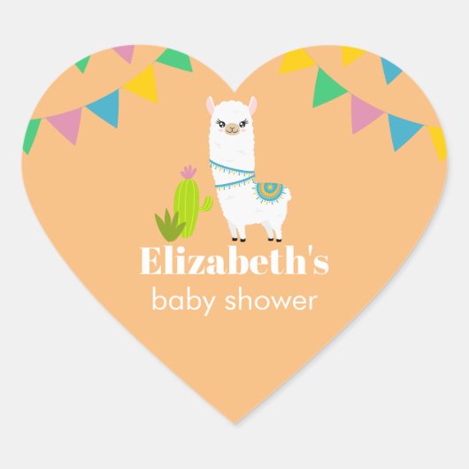 Llama-baby shower hart sticker (Voorkant)