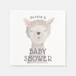 Llama Baby Shower | Neutral Cute Watercolor Alpaca Servet