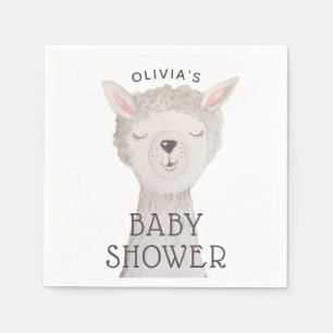 Llama Baby Shower Neutrale Cute Waterverf Alpaca Servet