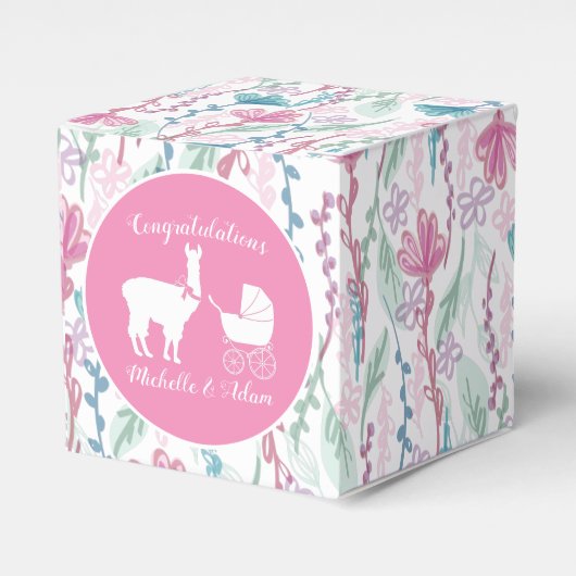 Llama Baby shower Pink Girl Bedankdoosjes (Voorkant Zijde)