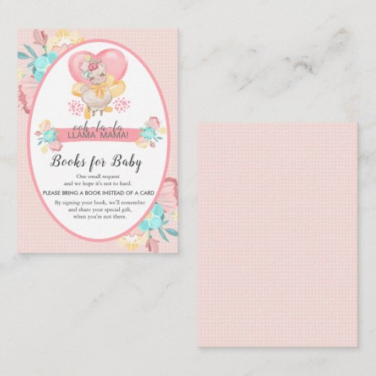 Llama Baby shower Roze Bloemen Breng een Boek Informatiekaartje (Voorkant / Achterkant)